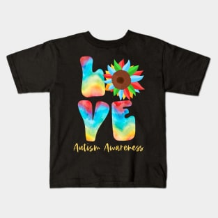 Sunflower Love Autism Awareness Coloful Kids T-Shirt